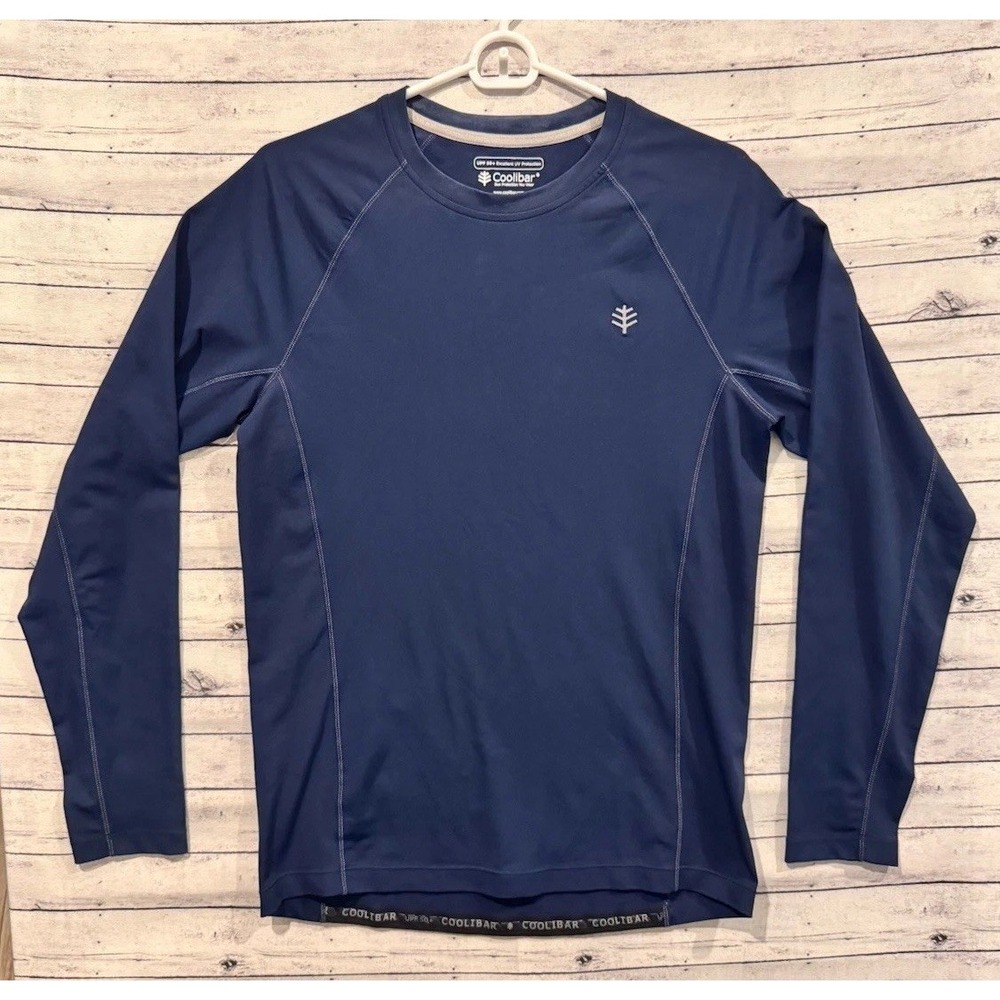 Coolibar Mens High Tide Rash Guard Shirt Sz S Blue Long Sleeve Swim Surf UPF 50+